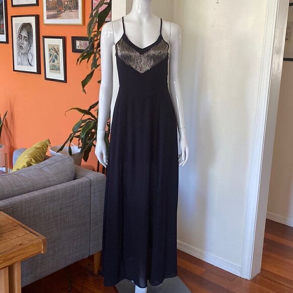 Foreign Exchange Beaded Black Maxi Dress Size Small - Picture 1 of 12